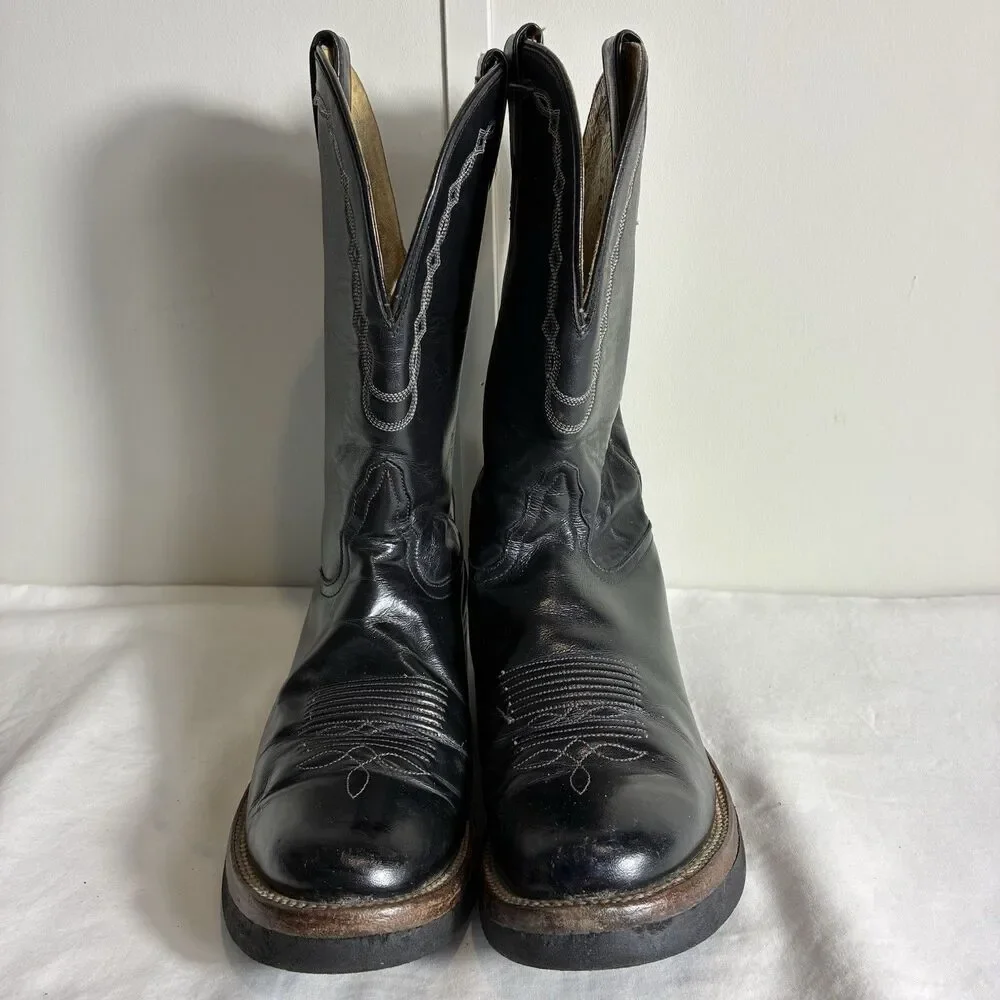 Vintage Tony Lama Men's Cowboy Boots Size 9B Black Leather Western Wear Riding
